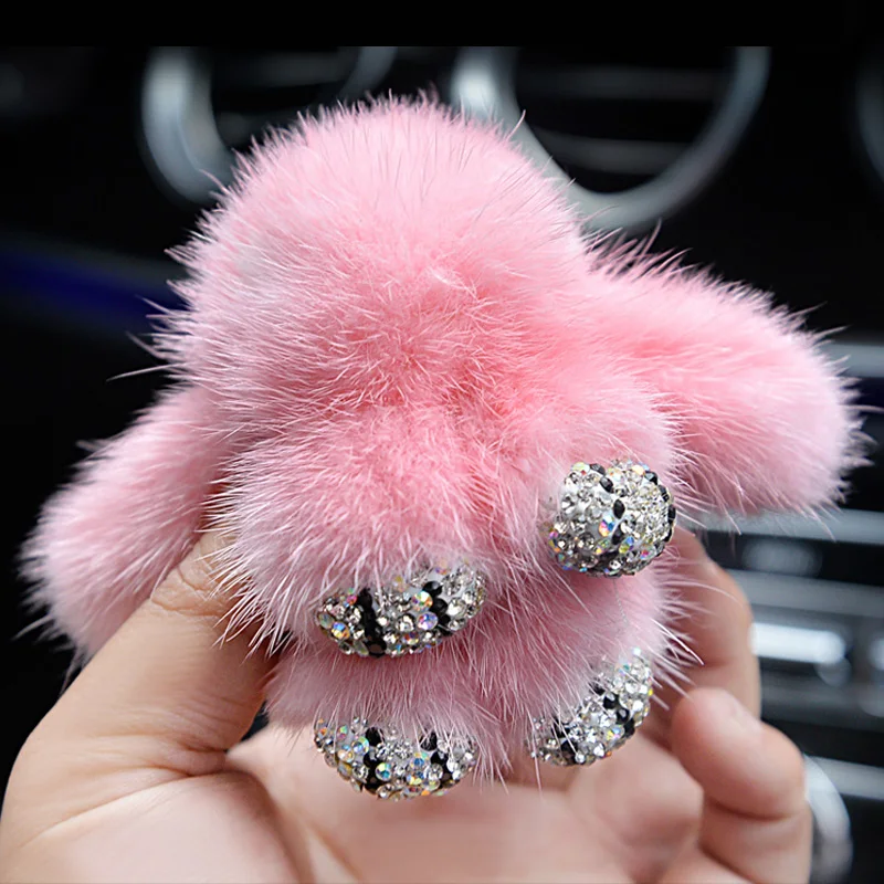Cute-Cartoon-Rabbit-Fur-Diamond-Crystal-Pom-Pom-Keychain-Handbag-Car-Keyring-Women-Diamante-Mink-fur-Key-Buckle-6