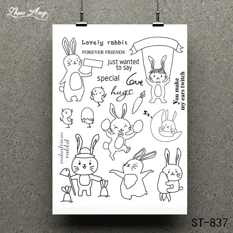 

ZhuoAng Cute rabbit Transparent Clear Stamp for Scrapbooking Rubber Stamp Seal Paper Craft Clear Stamps Card Making