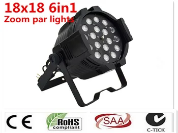 

2 pcs/lot 18x18 w zoom par lumiere dmx lumieres dj par 64 rgbwa uv 6in1 led par lumiere pour dj party disco
