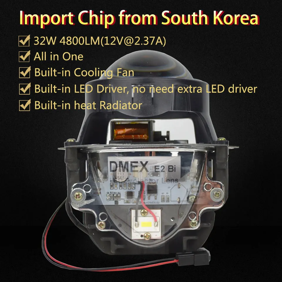 DMEX 2 шт. 32 Вт 4800LM 6000 К белый 3,0 дюймов E2 Bi светодиодный проектор Объектив головной светильник для автомобиля головной светильник