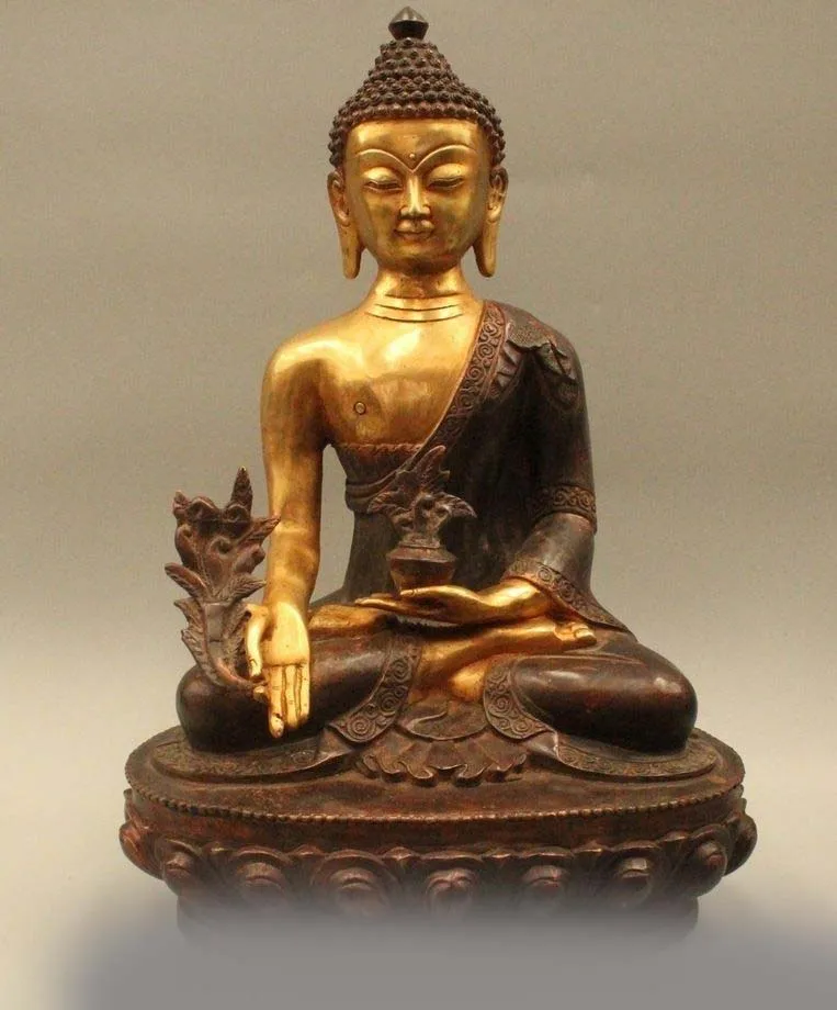 

26" Chinese Tibet Buddhism Folk Bronze Gild Shakyamuni Amitabha Buddha Statue