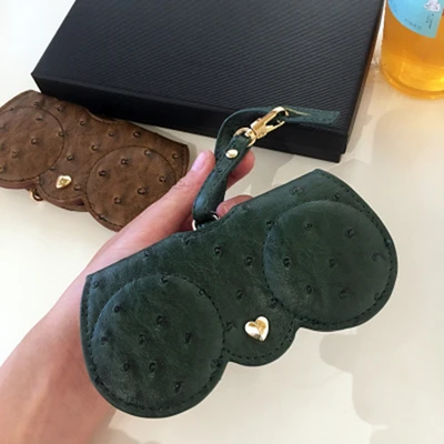 KPAY Ostrich Pattern Unique PU Leather Glasses Bag Multi-function Eyeglasses Case Women Sunglasses Storage Protection Ins - Color: Dark green