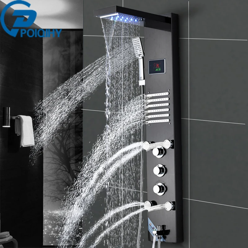

bathroom oil rainfall and waterfall mixer tap shower panel Dual handle with single handheld shower