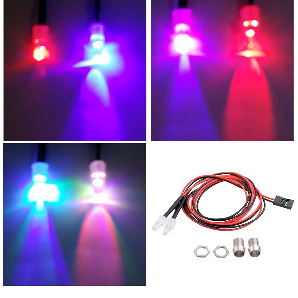 RC Model Car Truck 2 LEDs 3-7V RC Car Lights For 1/5 1/8 1/10 1/12 1/16 RC HSP Traxxas Model Car 5mm LED Light Kit -Blue & Red RC Model Car Truck 2 LEDs 3-7V RC Car Lights For 1/5 1/8 1/10 1/12 1/16 RC HSP Traxxas Model Car 5mm LED Light Kit -Blue & Red
