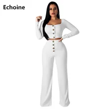 Women Ribbed Knit 2 Pieces Set Pants Set Crop Top and Wide Leg Pants High Waist Single Breasted Square Collar Clubwear Outfit Women Ribbed Knit 2 Pieces Set Pants Set Crop Top and Wide Leg Pants High Waist Single Breasted Square Collar Clubwear Outfit
