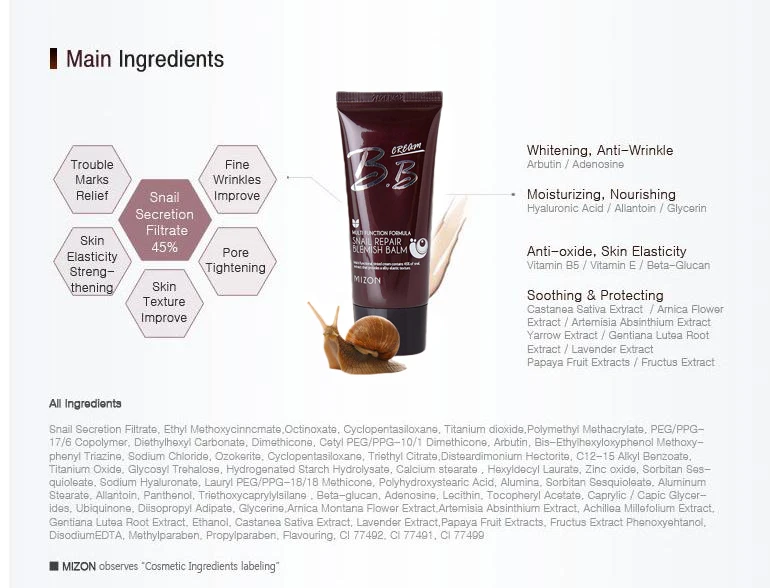 Mizon Caracol Reparação Defeito Bálsamo bb Creme 50ml Cobertura Perfeita Hidratante Corretivo Branqueamento Melhor Coreia Cosméticos 3 Beleza e saúde