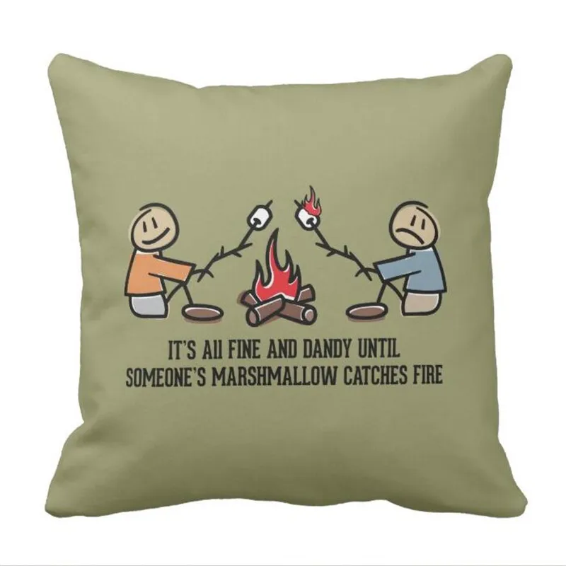 

Funny Camping Saying and Cartoon Throw Pillow case