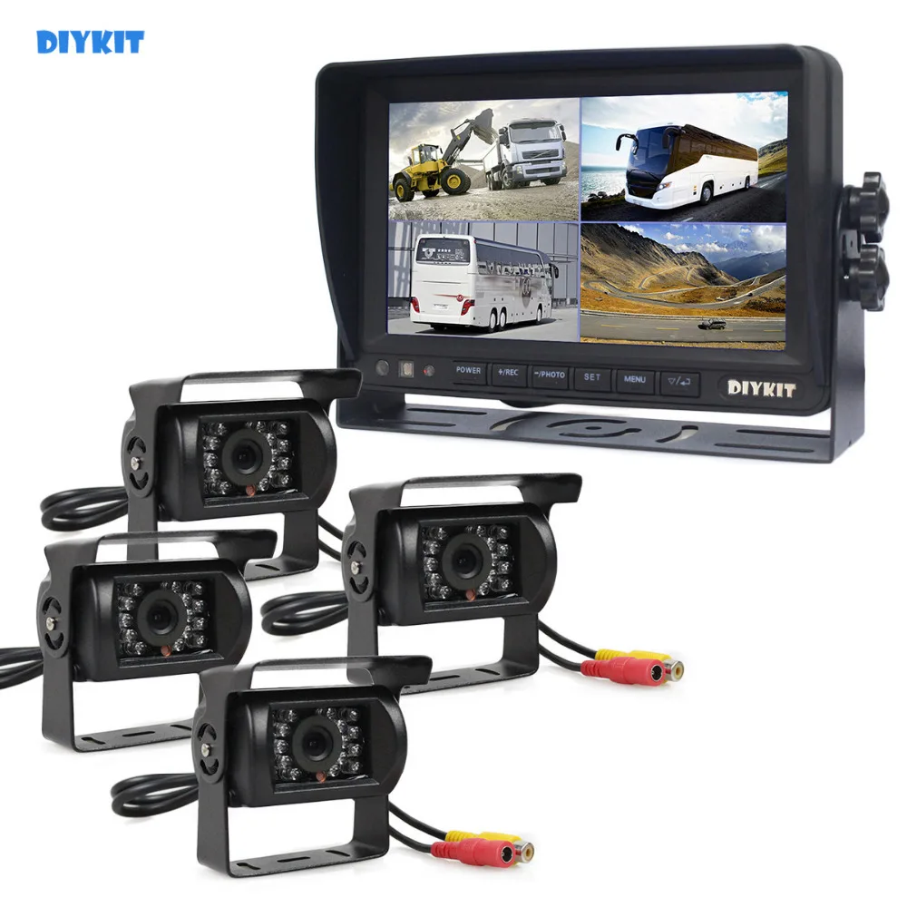 

DIYKIT Video Recording 7inch 4 Split QUAD Rear View Monitor Car Monitor + 4 x CCD IR Night Vision Rear View Camera