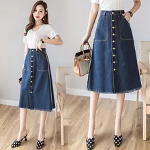 Woman Spring Plus Size Denim Skirt 2019 Korean Style Woman High Waist Knee-length Button A Line Denim Midi Skirt Harajuku Skirts Woman Spring Plus Size Denim Skirt 2019 Korean Style Woman High Waist Knee-length Button A Line Denim Midi Skirt Harajuku Skirts