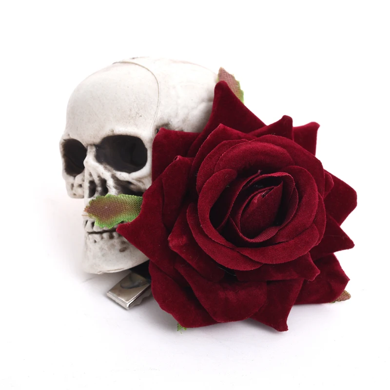 Lolita Skull Rose Hairpin Steampunk Retro Hair Clip Headwear Goth Skeleton Clips Hair Accessories Costumes Prop