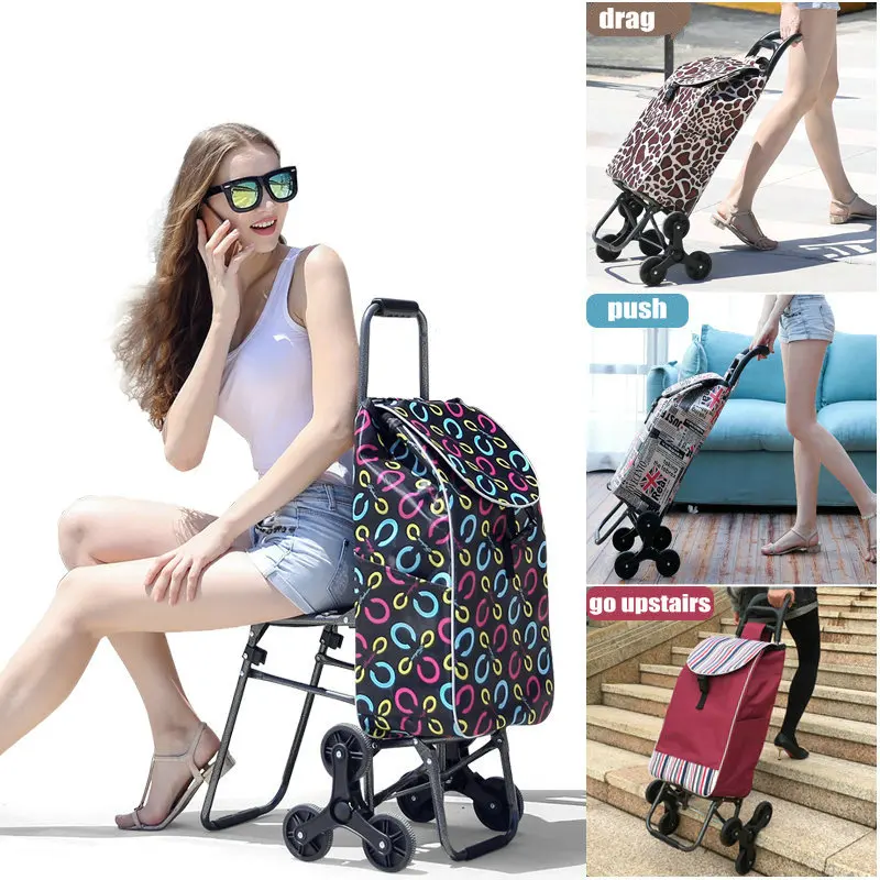 Home Climb Stairs Shopping Cart with Waterproof Bag, Household Trolly with seat, Steel Frame Shopping Cart, Pull Rod Cart Home Climb Stairs Shopping Cart with Waterproof Bag, Household Trolly with seat, Steel Frame Shopping Cart, Pull Rod Cart
