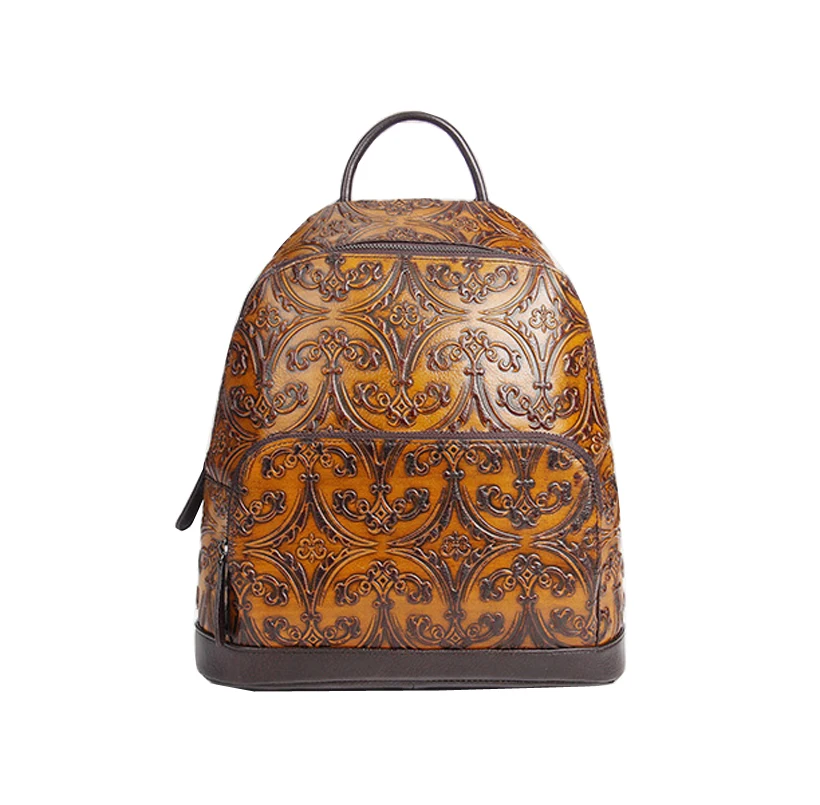 

Famous Brand Women Floral Printing Backpack Genuine Leather Women Bags Vintage Design Ladies Laptop Backpacks mochila escolar