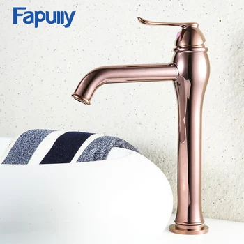 

Fapully Water Tap Bathroom Basin Faucet Luxury Rose Gold Faucets Counter Top Lavabo Wash Basins Tall Mixers Crane 587-22R