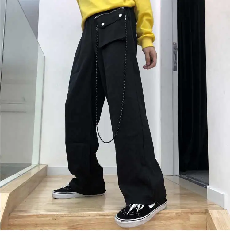 

Harajuku Women'S Vintage Pants Ulzzang Wide Leg Pants With Small Bag Black Casual Retro Loose Pants Ladies Streetwear