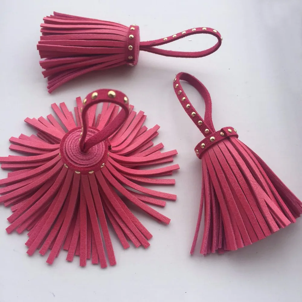 

Fashion Casual PU Leather Tassels Women Keychain Bag Pendant Alloy Car key Chain Ring Holder Rivet Stud With Gold-color