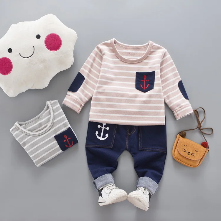 

Nnilly 2018 Spring Autumn Hot Children Clothing Stripe Baby Boy Clothes Print 1-4 Years Old T-shirt + Jeans 2pcs/set Cartoon