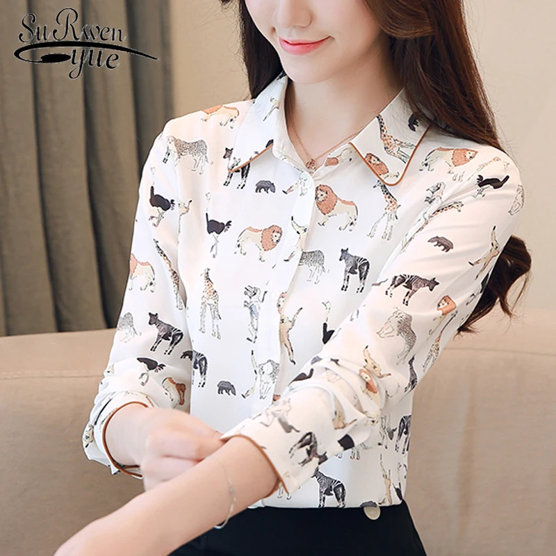 

2018 Chiffon women's tops and blouses OLwomen blouse long sleeve shirt print blouse shirt clothes fashion blusa feminine 1171 40