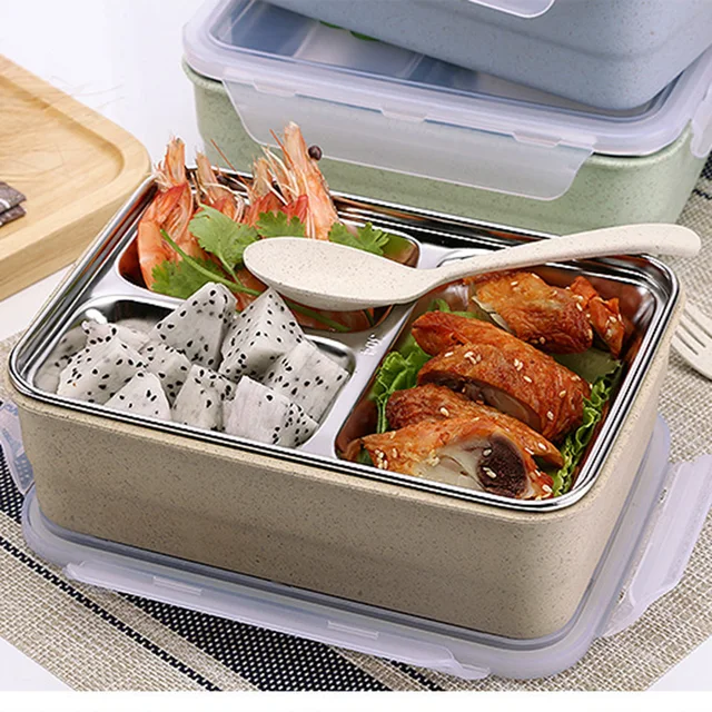 Wheat straw 304 stainless steel lunchbox japanese bento box thermo food