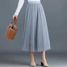 Очень бесцветная газовая юбка сезон весна-осень новые длинные тонкие и плиссированные