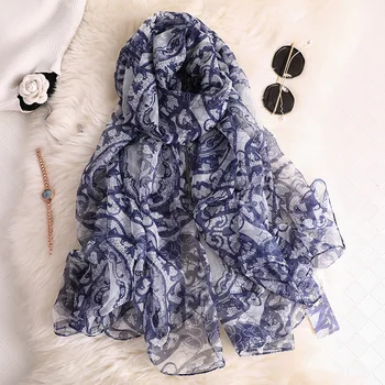 

RUNMEIFA Luxury Brand 2019 New Fashion Summer Silk Scarf For Women Striped Print Long Wrap and Shawl Beach Hijab Female Foulard