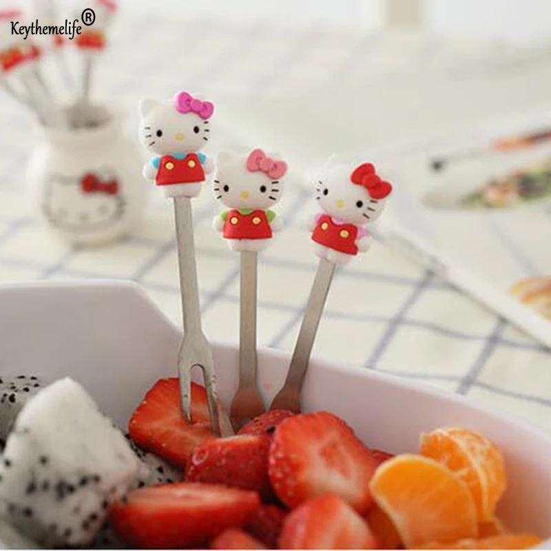 

6pcs/set Cartoon Hello Kitty/Doraemon Fruit Fork Set Party Cake Salad Vegetable Forks Picks Dinner Tools