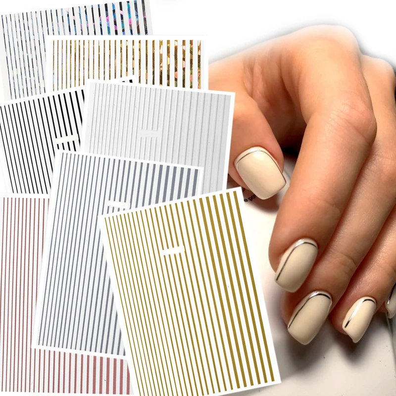 

1 sheet Stripes Wave Line 3D Nail Art Sticker Metal Multi-size Wave Strip Nail Stickers Decoration Adhesive Sticker Decals