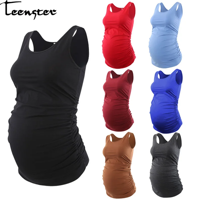 

Teenster Pregnancy Clothes Summer Maternity Tank Tops Fold Blouse for Pregnant Woman Casual Shirt Vetement Grossesse