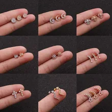 Imixlot 20 г 0,8 мм Маленькая ушной хрящ ШПИЛЬКА Cz Цветок Луна Звезда крошечные спиральные украшения для пирсинга ювелирные изделия Rook Conch закручивающаяся задняя часть серьги