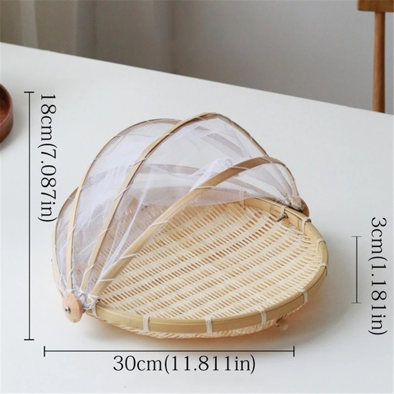 Бамбуковая корзина для хранения ручной работы, креативные плетеные пылезащитные корзины с защитой от насекомых, многофункциональные марлевые Чехлы для пикника, фруктовые лотки - Цвет: 1-S