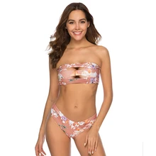 Bandeau Bikini Floral Print Bathing Suit Women Sexy Off Shoulder Swimsuit Swimwear Beachwear Monokini Brazilian Bikini Cutout