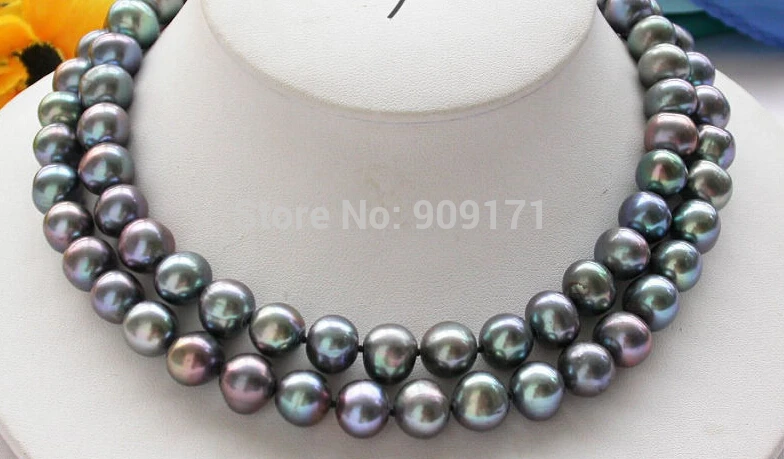 

Free Shipping>>32" 12mm Black round freshwater pearl cultured necklace