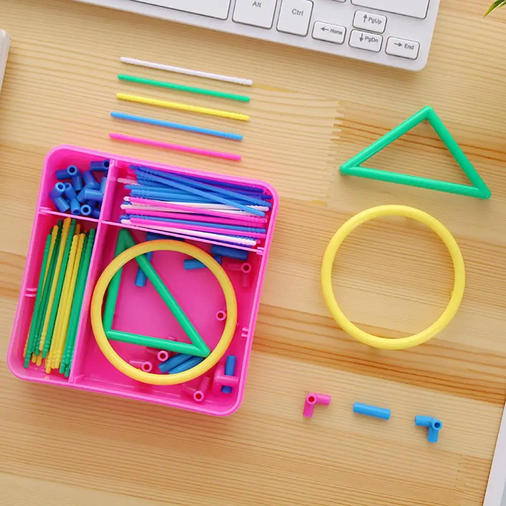 

3D Geometry Building Blocks Interlocking Straw Sticks DIY Assembly Teaching Aids Toy Assembled Blocks Bricks Educational Toys