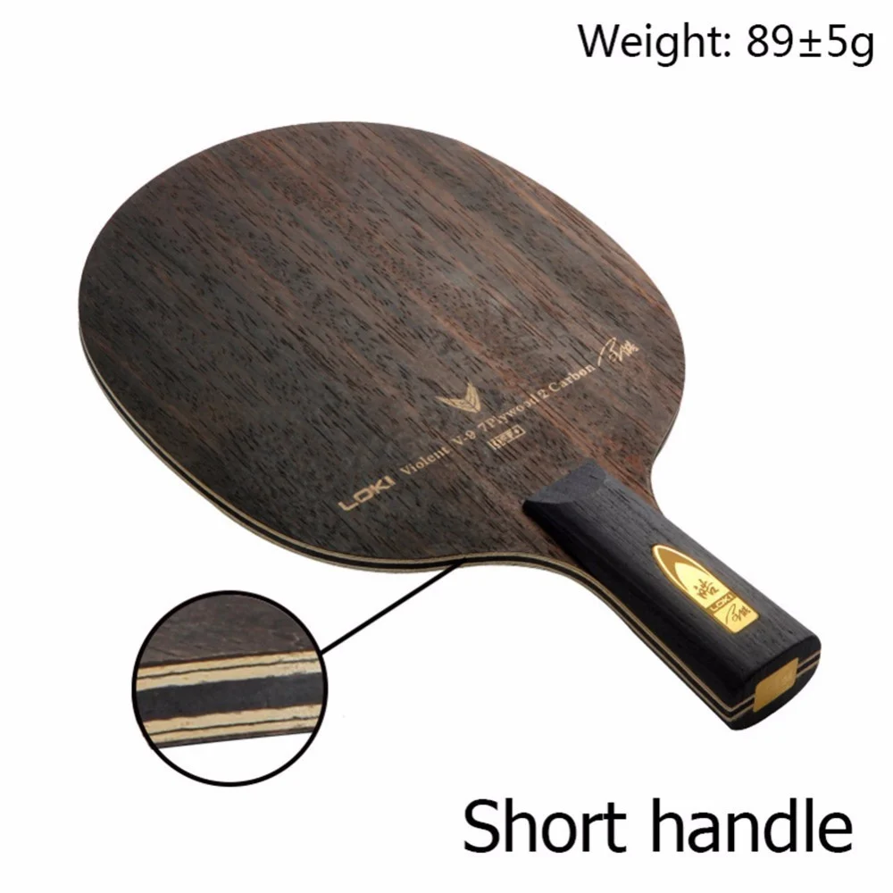 Профессиональный LOKI Ebony углеродистая ракетка для пинг-понга, 9 слоев, ракетка для настольного тенниса, лезвие Arc offension, быстрая атака, длинная короткая ручка, V9, летучая мышь - Цвет: short handle