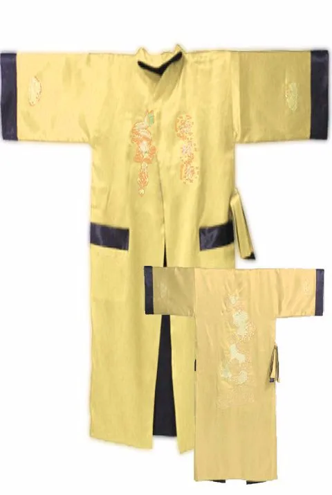 Горячее предложение, китайское мужское шелковое атласное двустороннее платье, винтажное мужское кимоно с вышивкой дракона, один размер 011005 - Цвет: yellow black