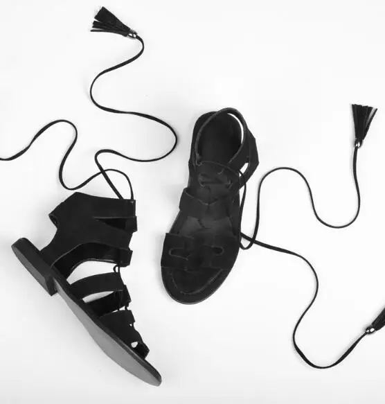 Up Style Romain Daim Gland Sangle Sanadal Noir Sandales Cuir Femme rouge kaki Creux Confortable Dentelle bleu D'été En Plat Sandale 4wCqwdZ