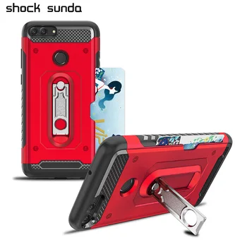 

Shock Sunda 360 Hard Armor Shockproof Case for Huawei P Smart/Enjoy 7S Silicone Case with Card Holder Metal Kickstand Funda Capa