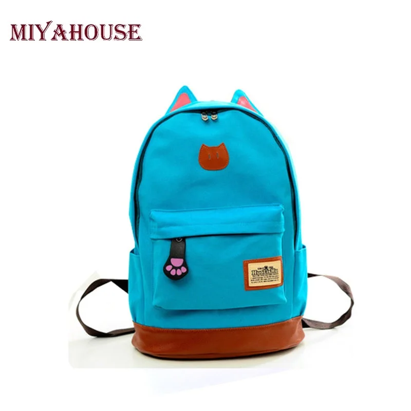 Miyahouse Canvas Backpack Women Casual School Backpacks For Teenage Girls Cartoon Women Bag Cute Cat Ear Children Backpack(China (Mainland))