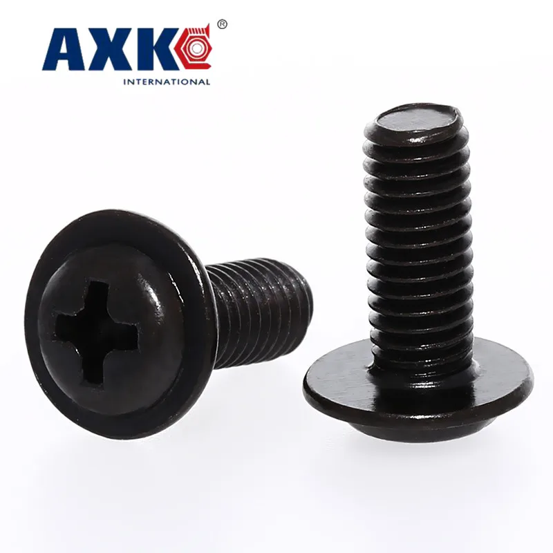 US $5.47 |AXK 100PCS M4 PWM black zinc cross round head with pad screw black pan head with meson computer chassis screw|Screws| | - AliExpress