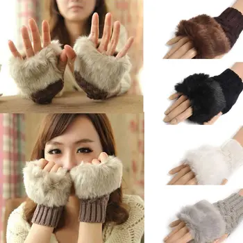 

2019 Winter Lovely Women Mitten Plush Glove Warm Short Finger Half Gloves Women Female Gloves Mitten