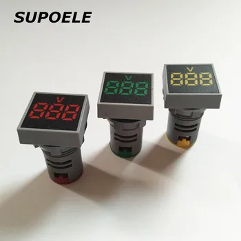 

22mm AC 20-500V LED Digitial Display Red Green Yellow Blue White Voltmeter Indicator Light 2 in 1 Panel Square Polit Lamps