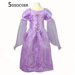 Sosocoer Платье для маленьких девочек Лонгслив Кружево платье принцессы для девочек одежда мода мультфильм Фиолетовый Детские праздничные