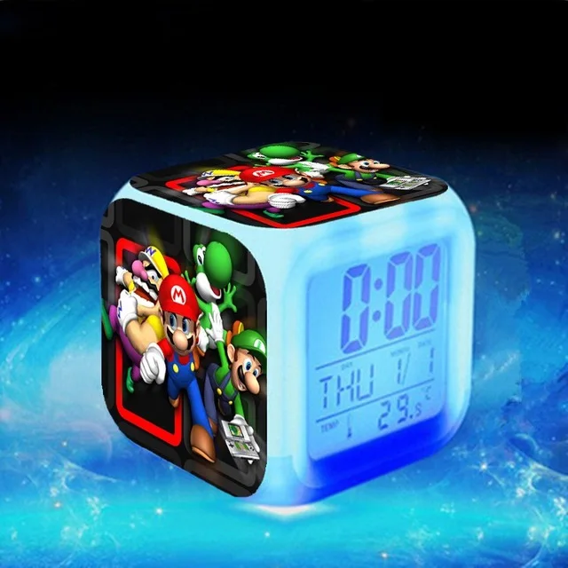 Супер Марио светодиодный Будильник reloj despertador Luigi часы Mario электронные настольные часы KLOK Сенсорное освещение часы Saat - Цвет: Серый