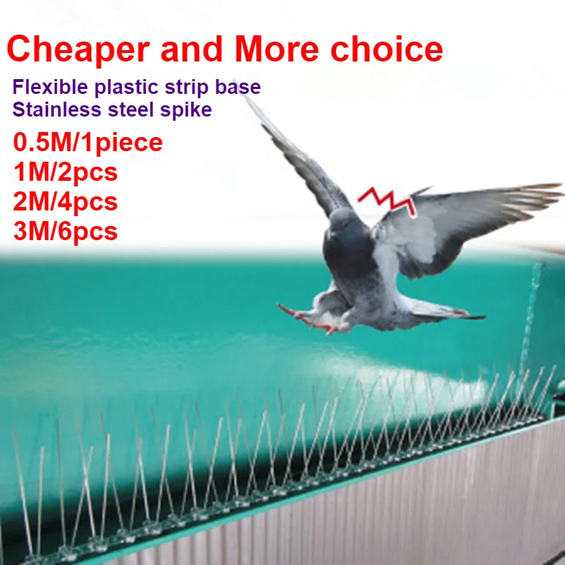 

0.5M/1M/2M/3M/5M Stainless Steel Pigeon Swallow Sparrow Bird Spikes Defender Anti Bird Gone with Flexible Plastic Base Strips