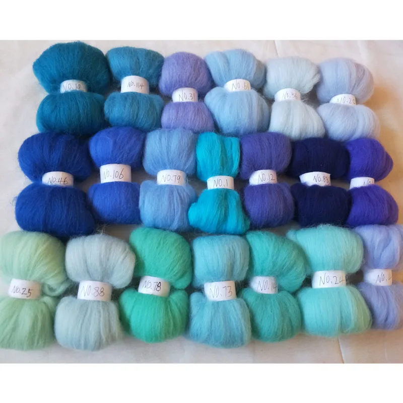 WFPFBEC felt wool for needle felting set doll merino wool roving sheep fiber diy crafa blue 10g/color 20colors total 200g