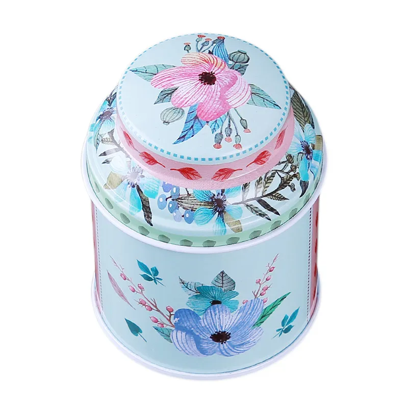 1 шт. чайная коробка Винтажный стиль цветочный принт серия металлическая коробка для чая Милая жестяная посудина коробка круглый домашний футляр для хранения железный конфетный контейнер подарки - Цвет: 03