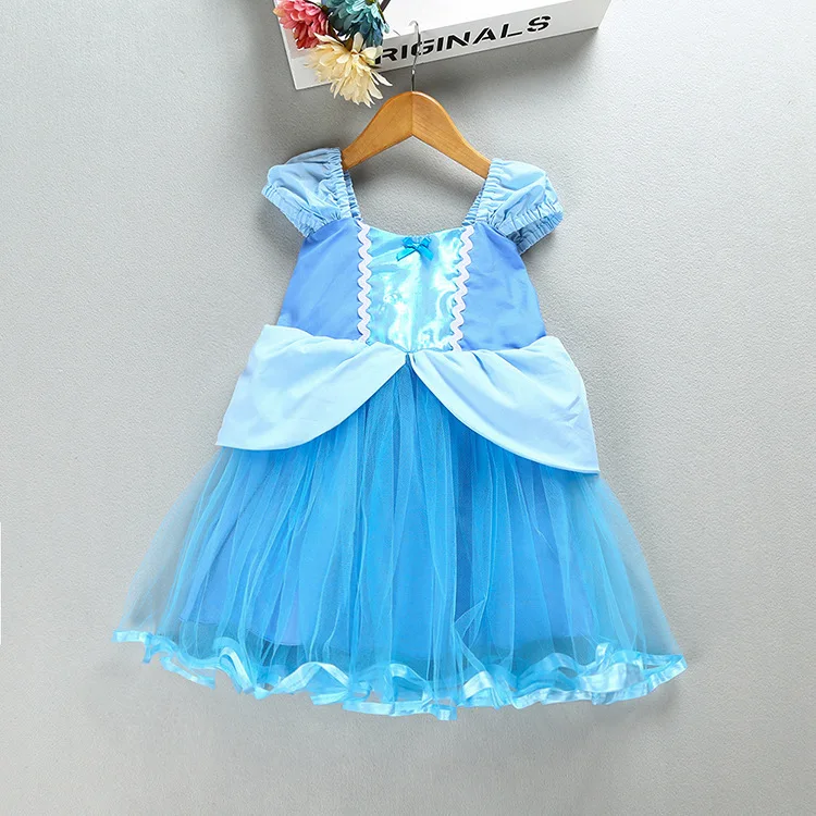 Платье Золушки для маленьких девочек; карнавальный костюм; Детская летняя одежда; голубое платье на Хэллоуин; Рождество; День рождения