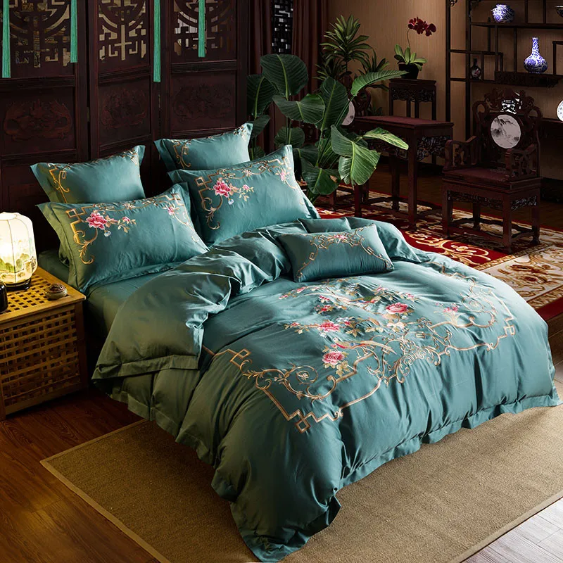 Waliicorners 60S Egypt Cotton Luxury 4/7pcs Bedding set Queen/King Size Embroidery style Bed set Duvet cover Bed linen Pillowcases 43 WFG_7288