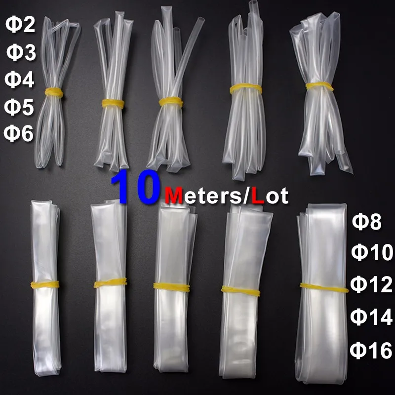 10 м/лот прозрачная термоусадочная трубка 2 мм 3 мм 4 мм 5 мм 6 мм 8 мм 10 мм 12 мм 14 мм 16 мм прозрачная термоусадочная пленка комплект кабельных втулок
