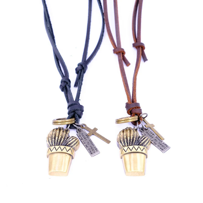 

NIUYITID Plant Pendant Men Women Fashion New Genuine Leather Jewelry Summer Accessories Personalized Choker
