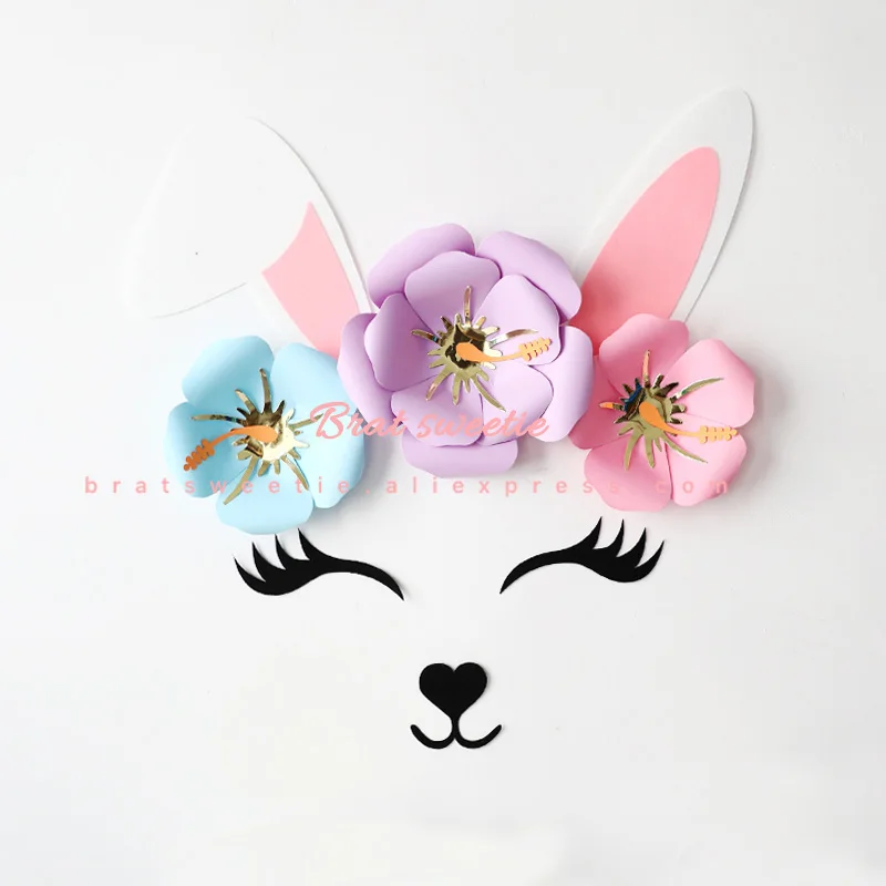 Kitty Party DIY Fake Paper Flower Artificial Flowers Set for Rabbit Cat Flamingo Birthday Wall Wedding Decoration Party Supplies - Цвет: rabbit set 1